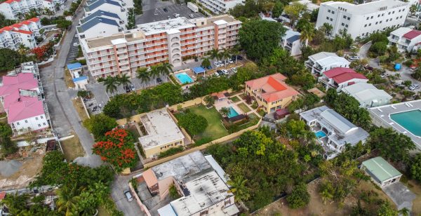  Residential neighborhood with high-rise apartments. 